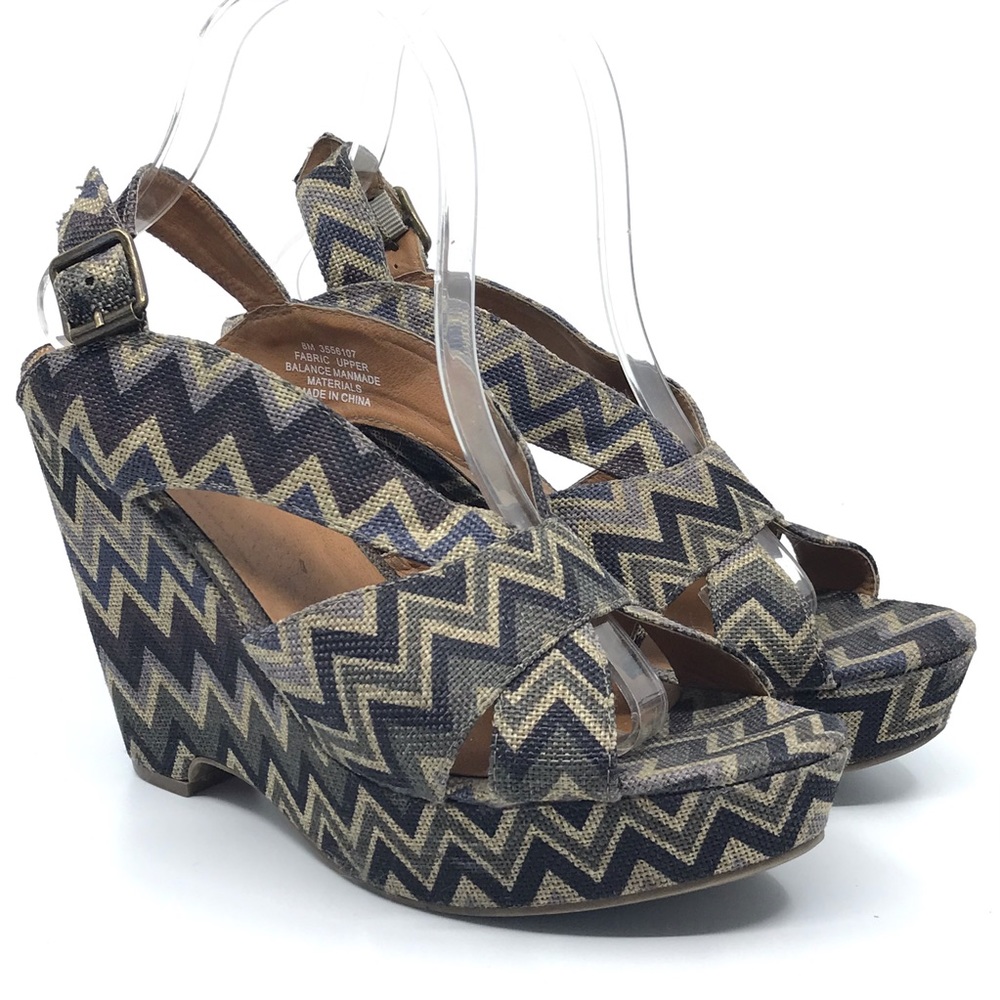 CROWN VINTAGE BLUE & GREY ZIG ZAG CANVAS WEDGE